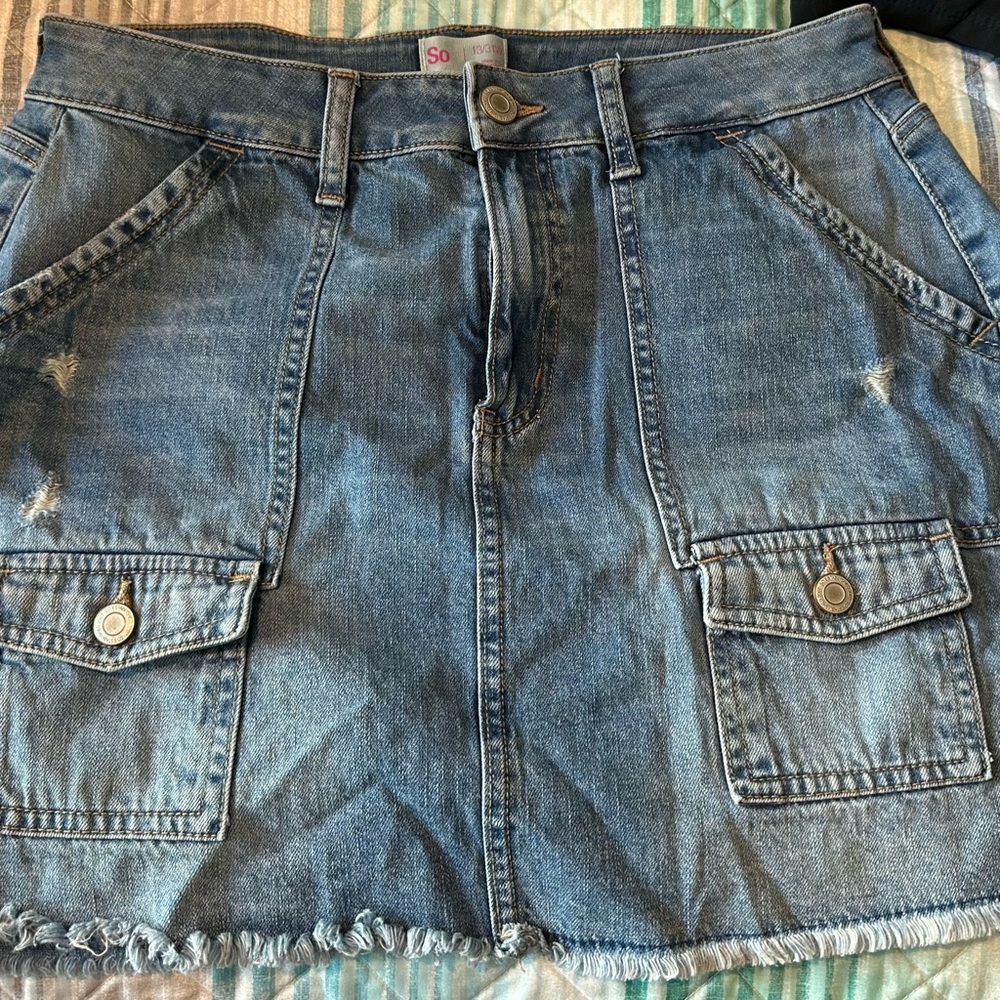 SO Blue Denim Skirt with Button Detail